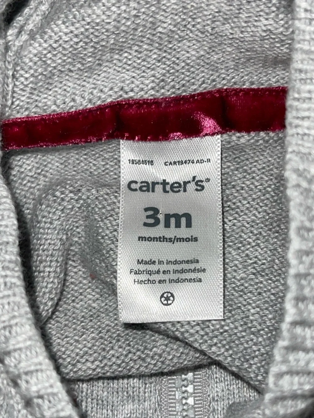 Carter's Gray Hooded Knit Vest with Red‎ & White Fair Isle Detail